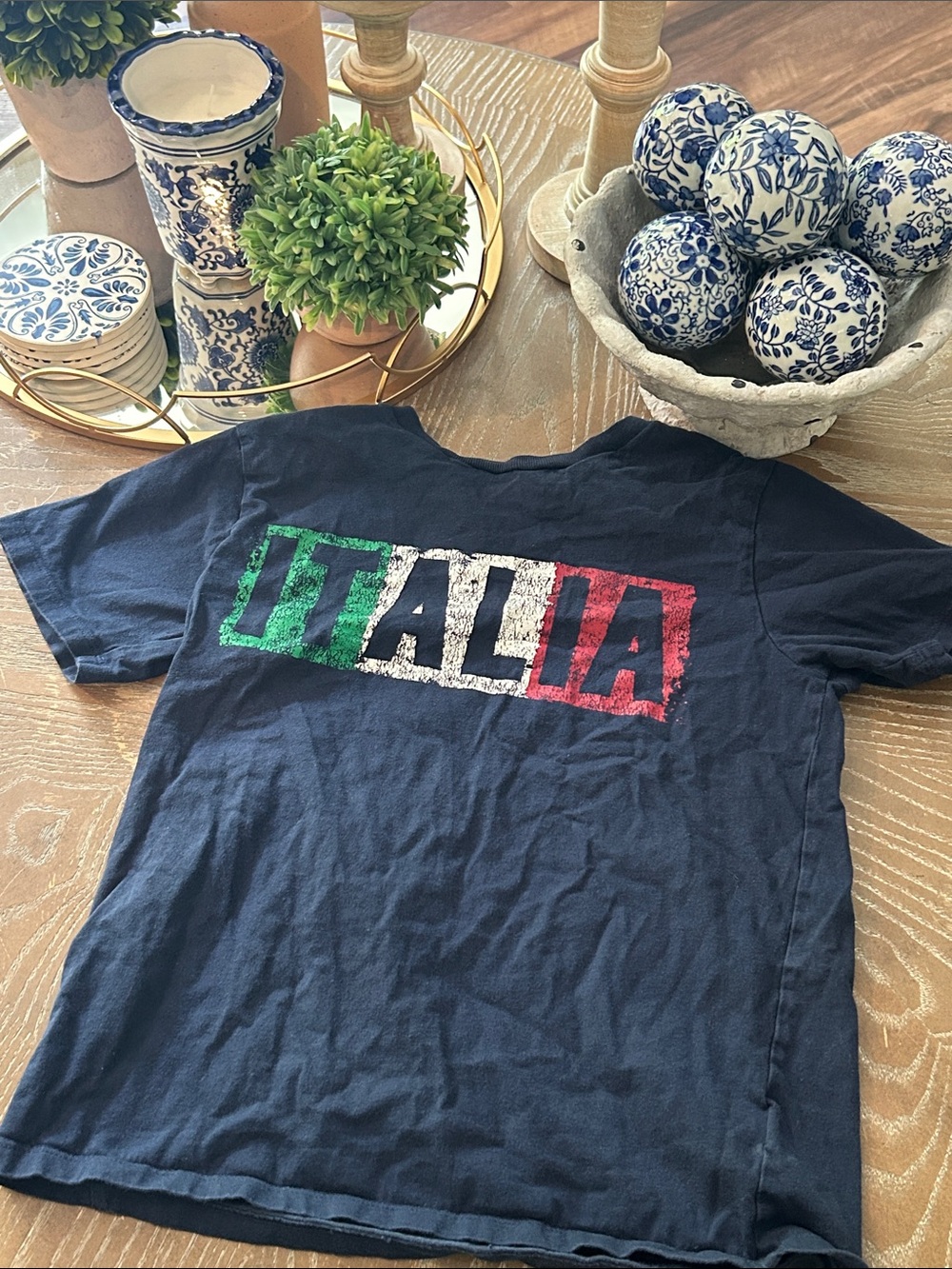 Kids Italia Graphic Tee Navy with Green White Red Lettering medium 7/8